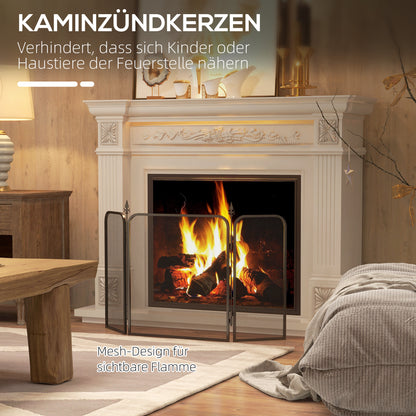 Fireplace Guard, Foldable Fireguard with 3 Panels, Spark Protection Screen for Living Room, Bedroom, Metal, 96 x 56 cm, Black