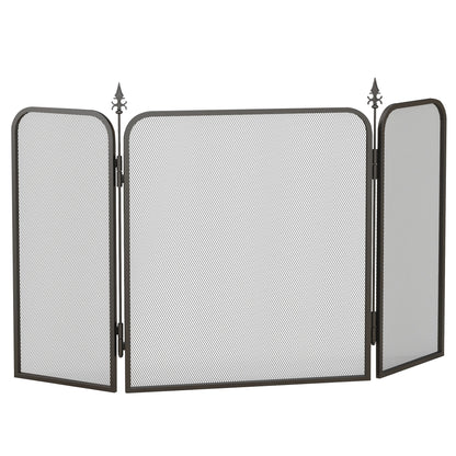 Fireplace Guard, Foldable Fireguard with 3 Panels, Spark Protection Screen for Living Room, Bedroom, Metal, 96 x 56 cm, Black