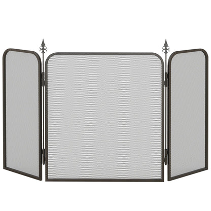 Fireplace Guard, Foldable Fireguard with 3 Panels, Spark Protection Screen for Living Room, Bedroom, Metal, 96 x 56 cm, Black