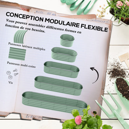 Raised Square Garden Planter Box in Modular Steel for Vegetables, Plants, Flowers, dim. 240 x 62 x 30 cm, Green
