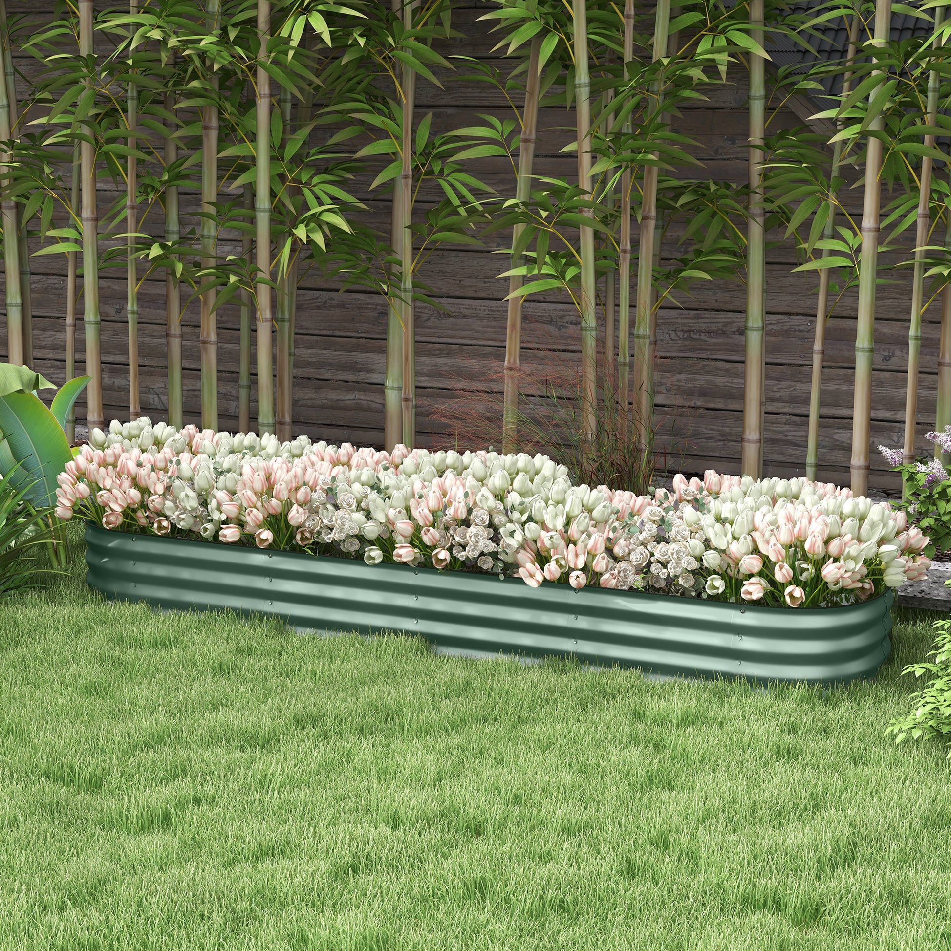 Raised Square Garden Planter Box in Modular Steel for Vegetables, Plants, Flowers, dim. 240 x 62 x 30 cm, Green