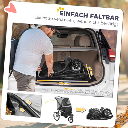 Dog Stroller Jogger Dog Buggy foldable for small dogs & cats up to 10 kg Cat stroller with 3 large rubber wheels, cushion mesh windows storage basket cat stroller with safety leashes, Gray