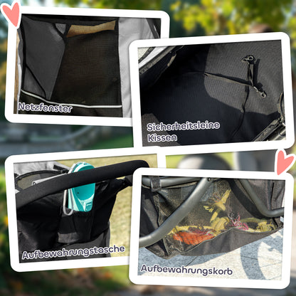 Dog Stroller Jogger Dog Buggy foldable for small dogs & cats up to 10 kg Cat stroller with 3 large rubber wheels, cushion mesh windows storage basket cat stroller with safety leashes, Gray