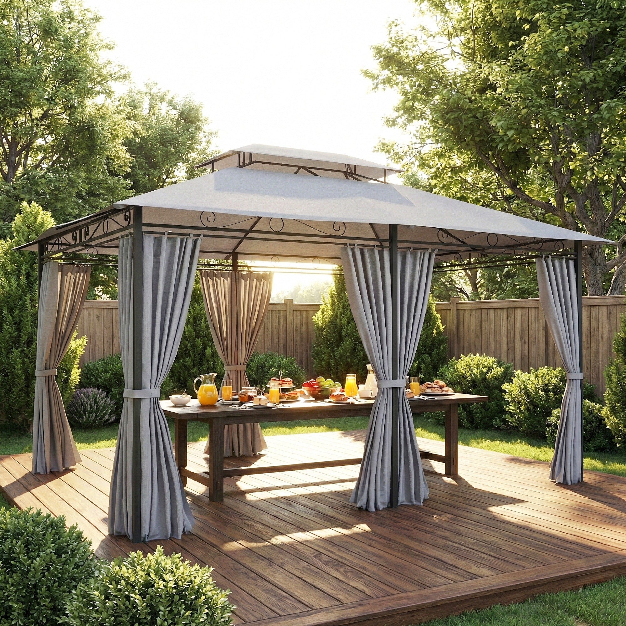 Gazebo 4 x 3 m (13 x 10 ft) — Water-Resistant, Sturdy Metal Pavilion with Double Roof and 6 Side Panels, Dark Gray