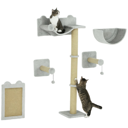 Cat Climbing Wall 5-Piece Cat Climbing Wall Set with Scratching Posts, Hammock, Jumping Platform, Wall Scratching Post, Climbing Cat Tree Cat Furniture for Cats up to 5 kg, Light Gray