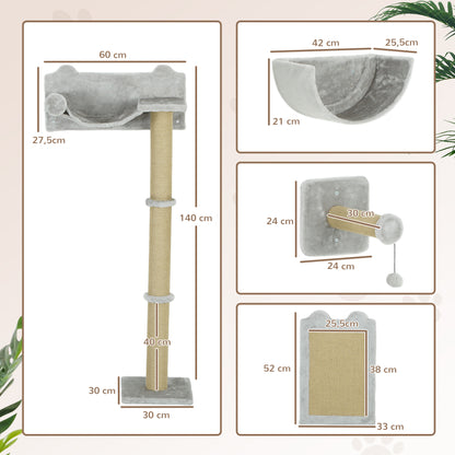 Cat Climbing Wall 5-Piece Cat Climbing Wall Set with Scratching Posts, Hammock, Jumping Platform, Wall Scratching Post, Climbing Cat Tree Cat Furniture for Cats up to 5 kg, Light Gray