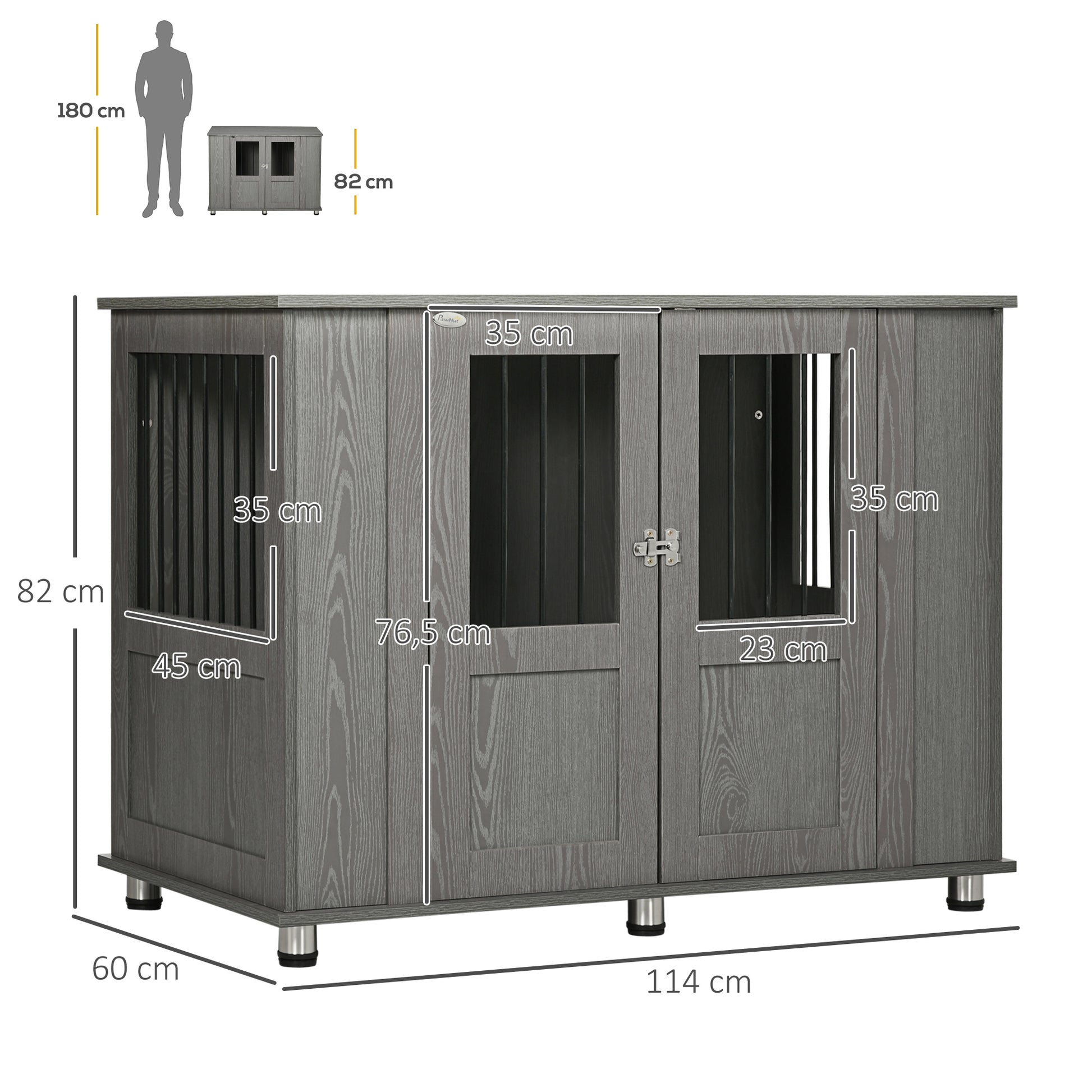 Home Dog Cage, Pet Cage, Indoor Dog House with Lock, Magnetic Door, Window Dog House, Dog Crate for Extra Large Dogs, Gray, 114 x 60 x 82 cm