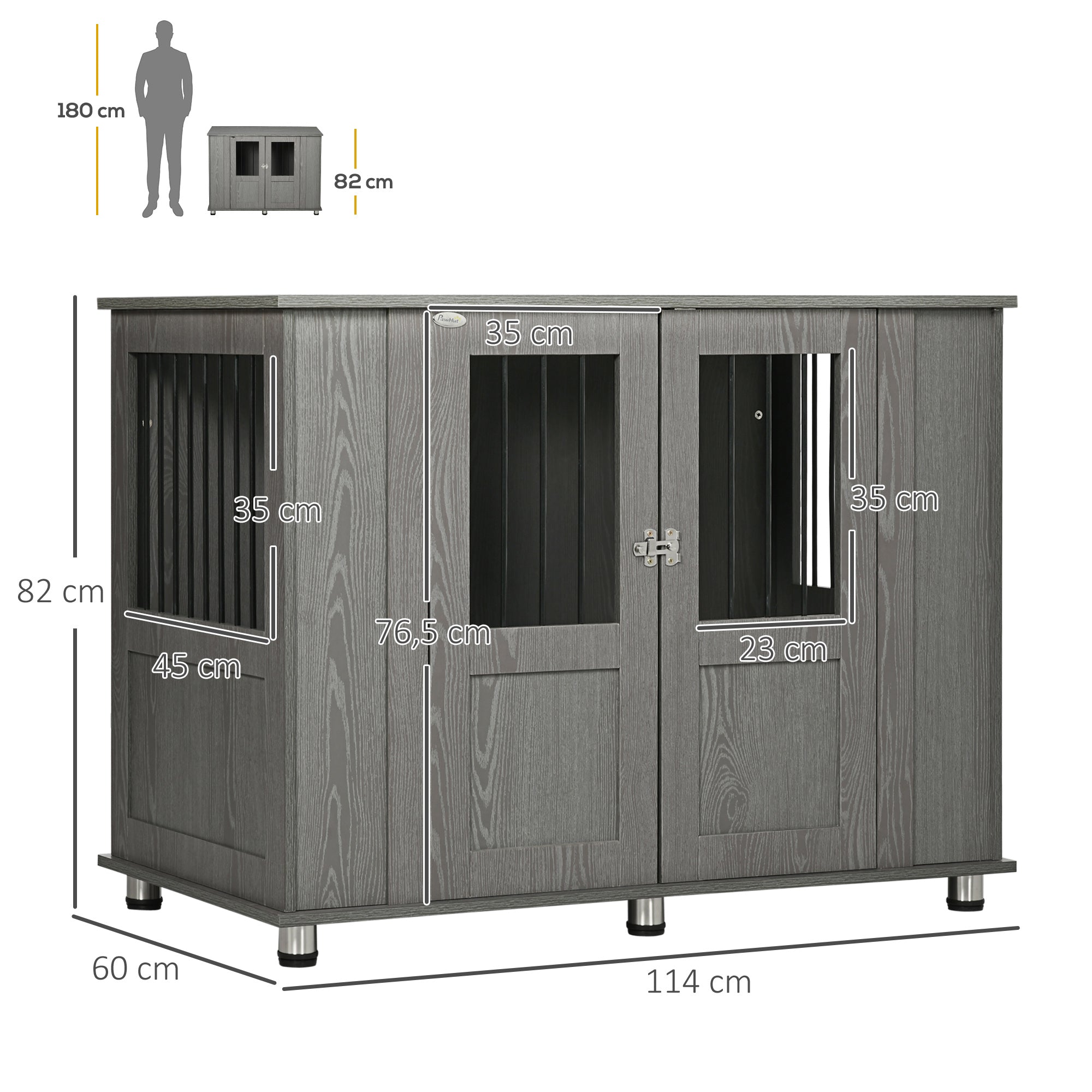 Home Dog Cage, Pet Cage, Indoor Dog House with Lock, Magnetic Door, Window Dog House, Dog Crate for Extra Large Dogs, Gray, 114 x 60 x 82 cm