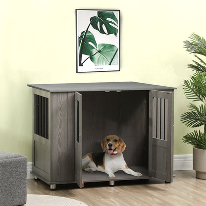 Home Dog Cage, Pet Cage, Indoor Dog House with Lock, Magnetic Door, Window Dog House, Dog Crate for Extra Large Dogs, Gray, 114 x 60 x 82 cm