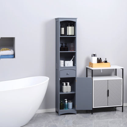 Bathroom Column Unit Bathroom storage column with shelf and drawer, cupboard 34L x 24W x 170H cm Gray