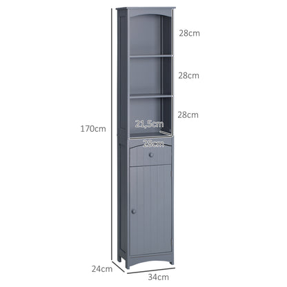 Bathroom Column Unit Bathroom storage column with shelf and drawer, cupboard 34L x 24W x 170H cm Gray
