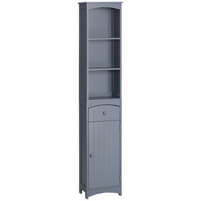 Bathroom Column Unit Bathroom storage column with shelf and drawer, cupboard 34L x 24W x 170H cm Gray