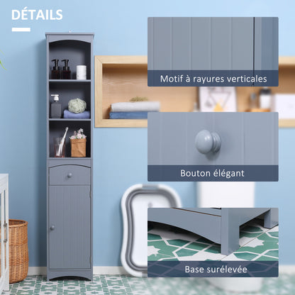 Bathroom Column Unit Bathroom storage column with shelf and drawer, cupboard 34L x 24W x 170H cm Gray