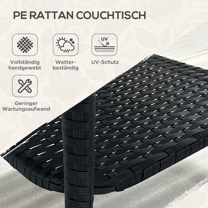 Outdoor PE Rattan Patio Table, 50 x 50 x 45 cm (19.7 x 19.7 x 17.7 in) – Weather-Resistant Square Bistro Table with Shelf & Tempered Glass Top, Seats 4, Black