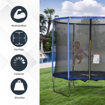Trampoline with Safety Net Garden Trampoline for Indoor and Outdoor Use Fitness Trampoline for Kids and Adults Steel Blue+Black up to 250 lbs Ø244 x 240H cm