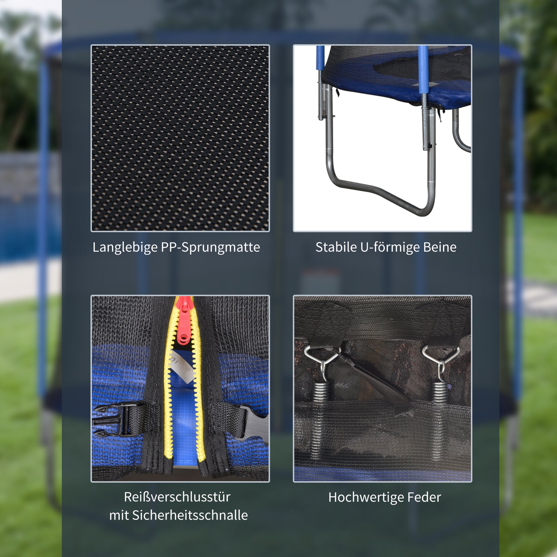 Trampoline with Safety Net Garden Trampoline for Indoor and Outdoor Use Fitness Trampoline for Kids and Adults Steel Blue+Black up to 250 lbs Ø244 x 240H cm