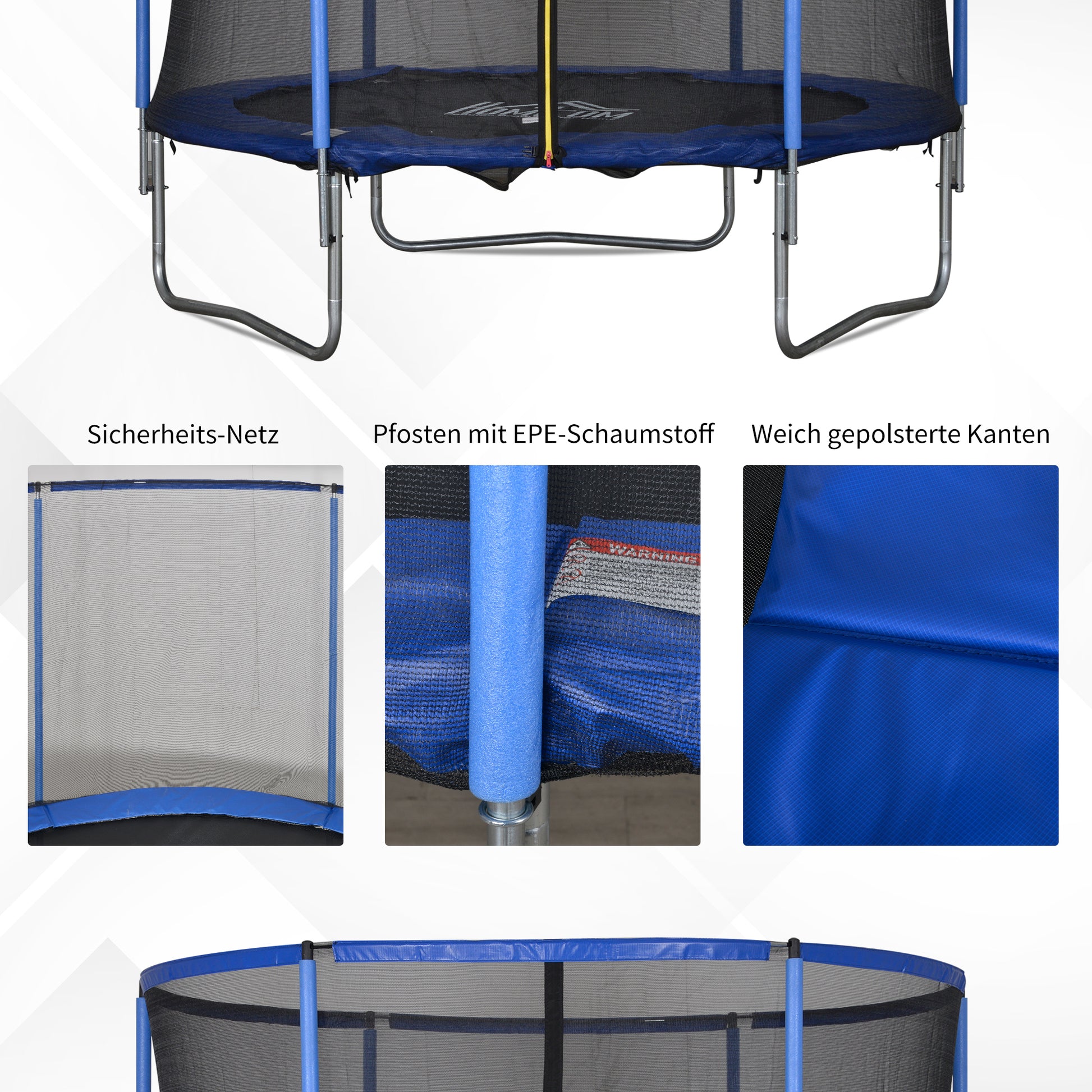 Trampoline with Safety Net Garden Trampoline for Indoor and Outdoor Use Fitness Trampoline for Kids and Adults Steel Blue+Black up to 250 lbs Ø244 x 240H cm