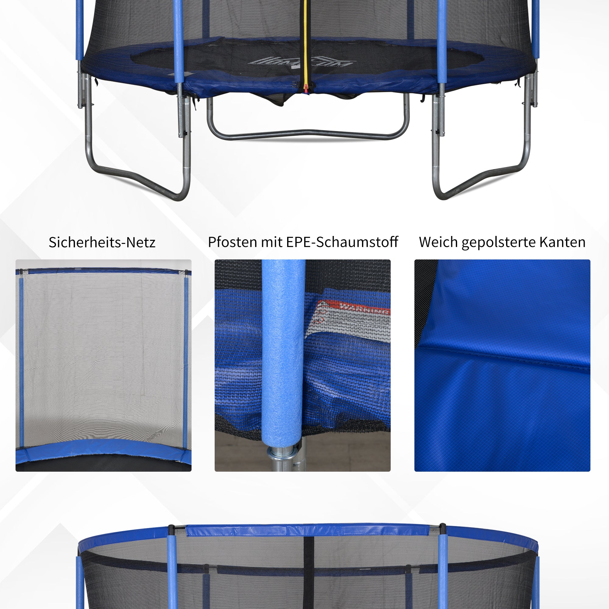 Trampoline with Safety Net Garden Trampoline for Indoor and Outdoor Use Fitness Trampoline for Kids and Adults Steel Blue+Black up to 250 lbs Ø244 x 240H cm