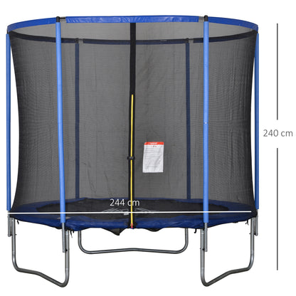 Trampoline with Safety Net Garden Trampoline for Indoor and Outdoor Use Fitness Trampoline for Kids and Adults Steel Blue+Black up to 250 lbs Ø244 x 240H cm
