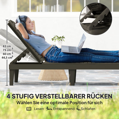 2-piece Sun Lounger Weatherproof Garden Lounger with 4-level Adjustable Backrest up to 120kg Load Capacity Outdoor Recliner Garden Furniture Sun Lounger for Pool, Beach Black
