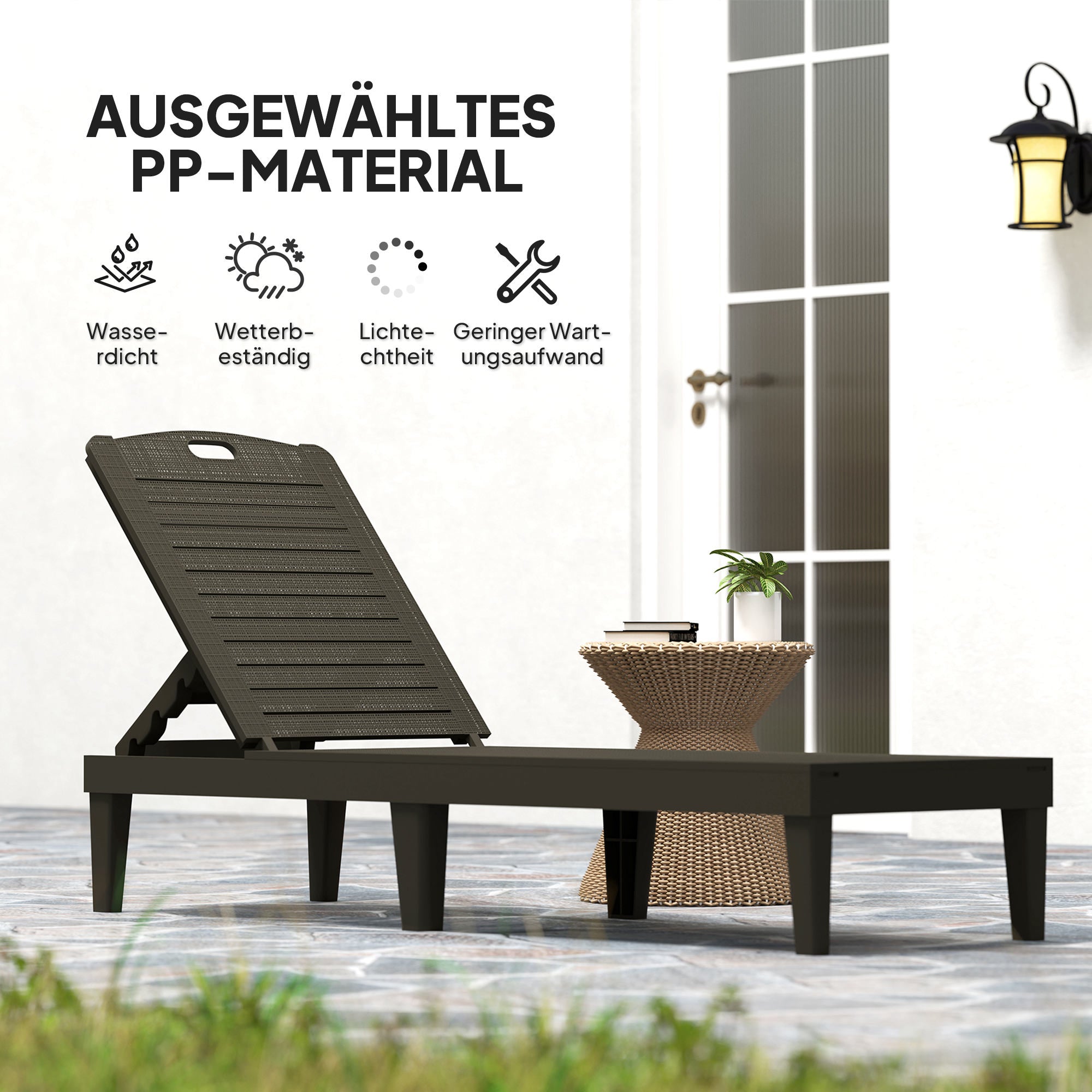2-piece Sun Lounger Weatherproof Garden Lounger with 4-level Adjustable Backrest up to 120kg Load Capacity Outdoor Recliner Garden Furniture Sun Lounger for Pool, Beach Black