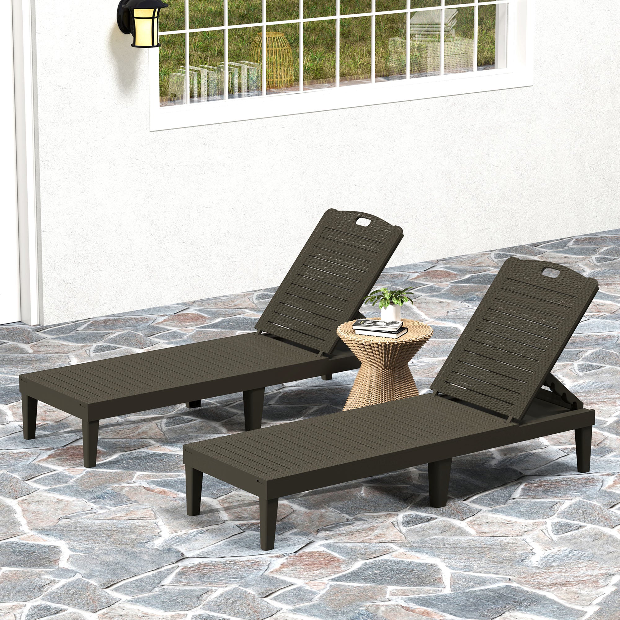 2-piece Sun Lounger Weatherproof Garden Lounger with 4-level Adjustable Backrest up to 120kg Load Capacity Outdoor Recliner Garden Furniture Sun Lounger for Pool, Beach Black