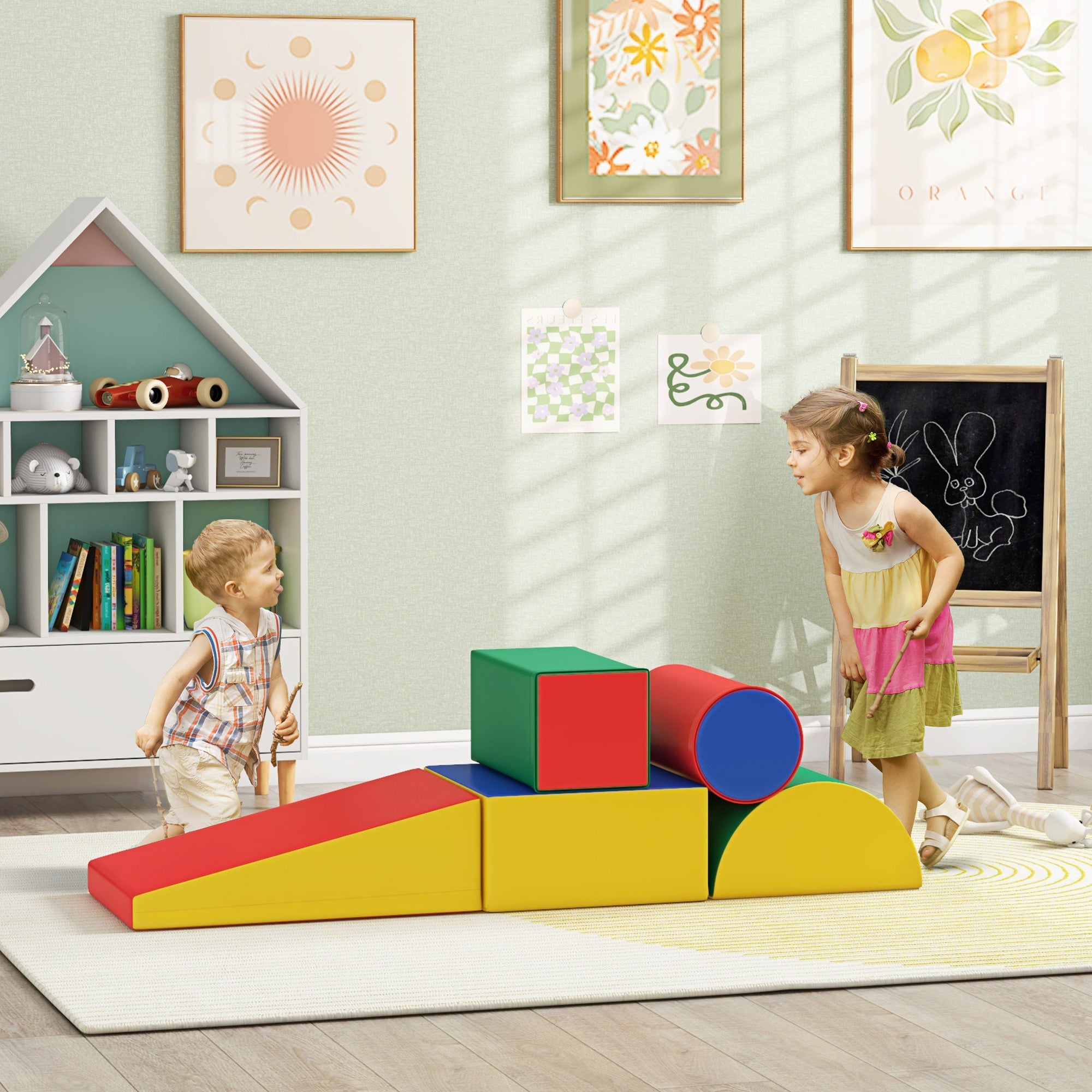 5 Piece Foam Building Blocks Kids Soft Blocks Climbing Building Bricks Soft Foam Blocks Giant Blocks Foam Block Set Building Blocks for Baby & Toddlers Multicolor