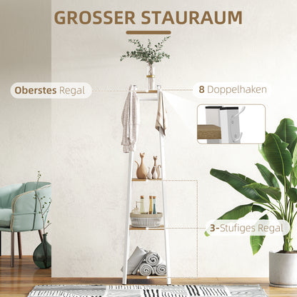 Coat Rack, Clothes Stand with 8 Hooks, 4 Levels, Steel Jacket Stand for Clothing, Hats, Entryway, Hallway, 34 x 34 x 170 cm, White