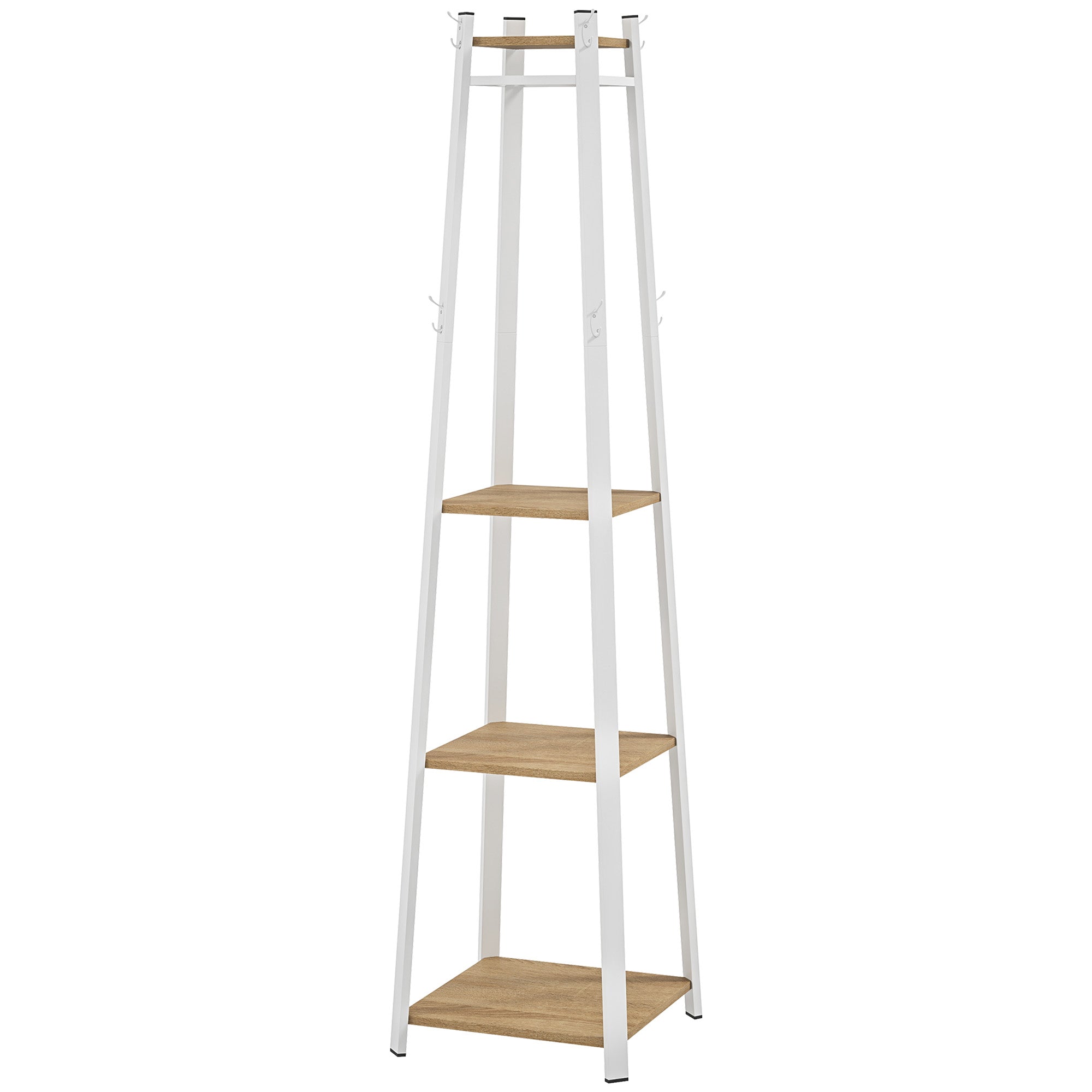 Coat Rack, Clothes Stand with 8 Hooks, 4 Levels, Steel Jacket Stand for Clothing, Hats, Entryway, Hallway, 34 x 34 x 170 cm, White