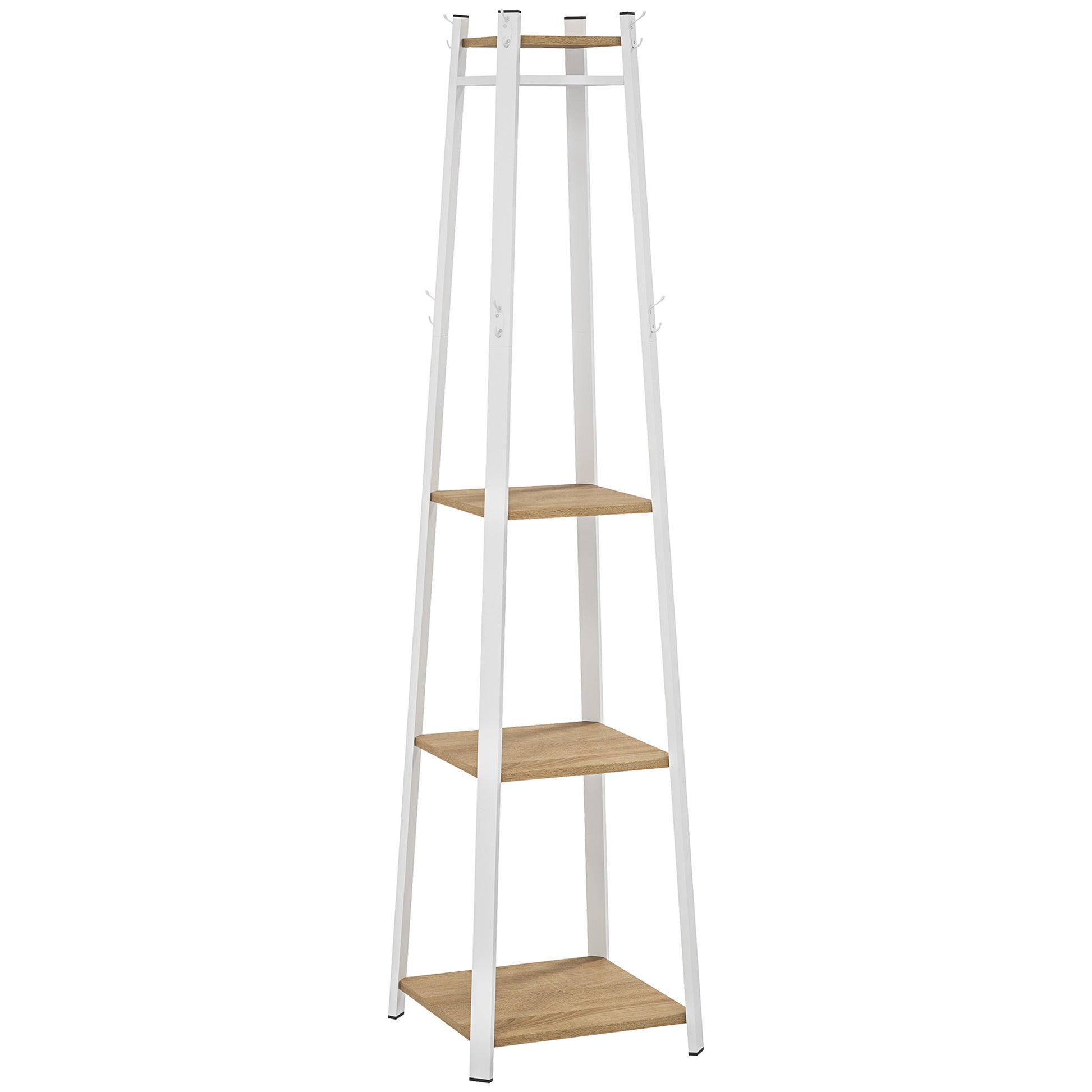 Coat Rack, Clothes Stand with 8 Hooks, 4 Levels, Steel Jacket Stand for Clothing, Hats, Entryway, Hallway, 34 x 34 x 170 cm, White