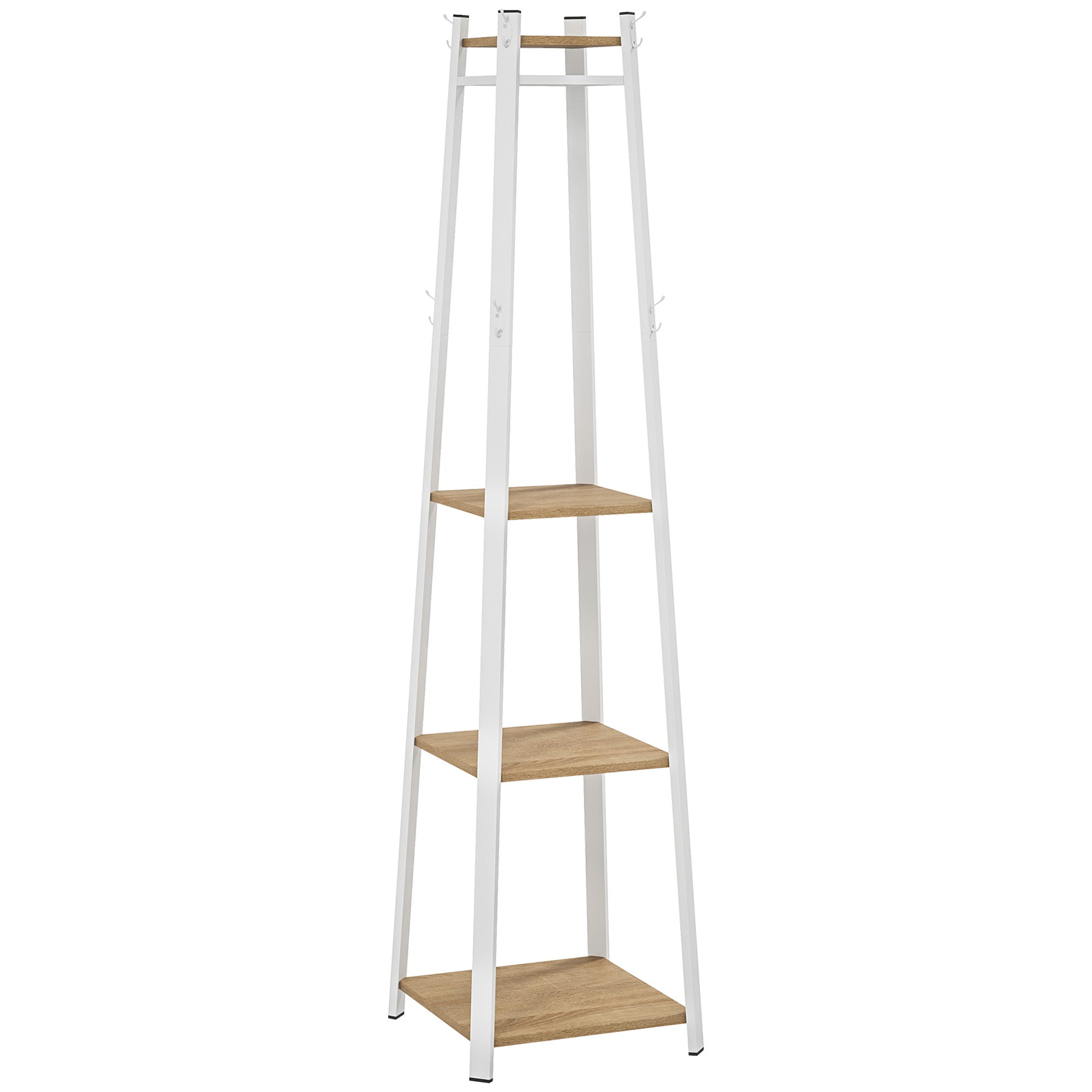 Coat Rack, Clothes Stand with 8 Hooks, 4 Levels, Steel Jacket Stand for Clothing, Hats, Entryway, Hallway, 34 x 34 x 170 cm, White