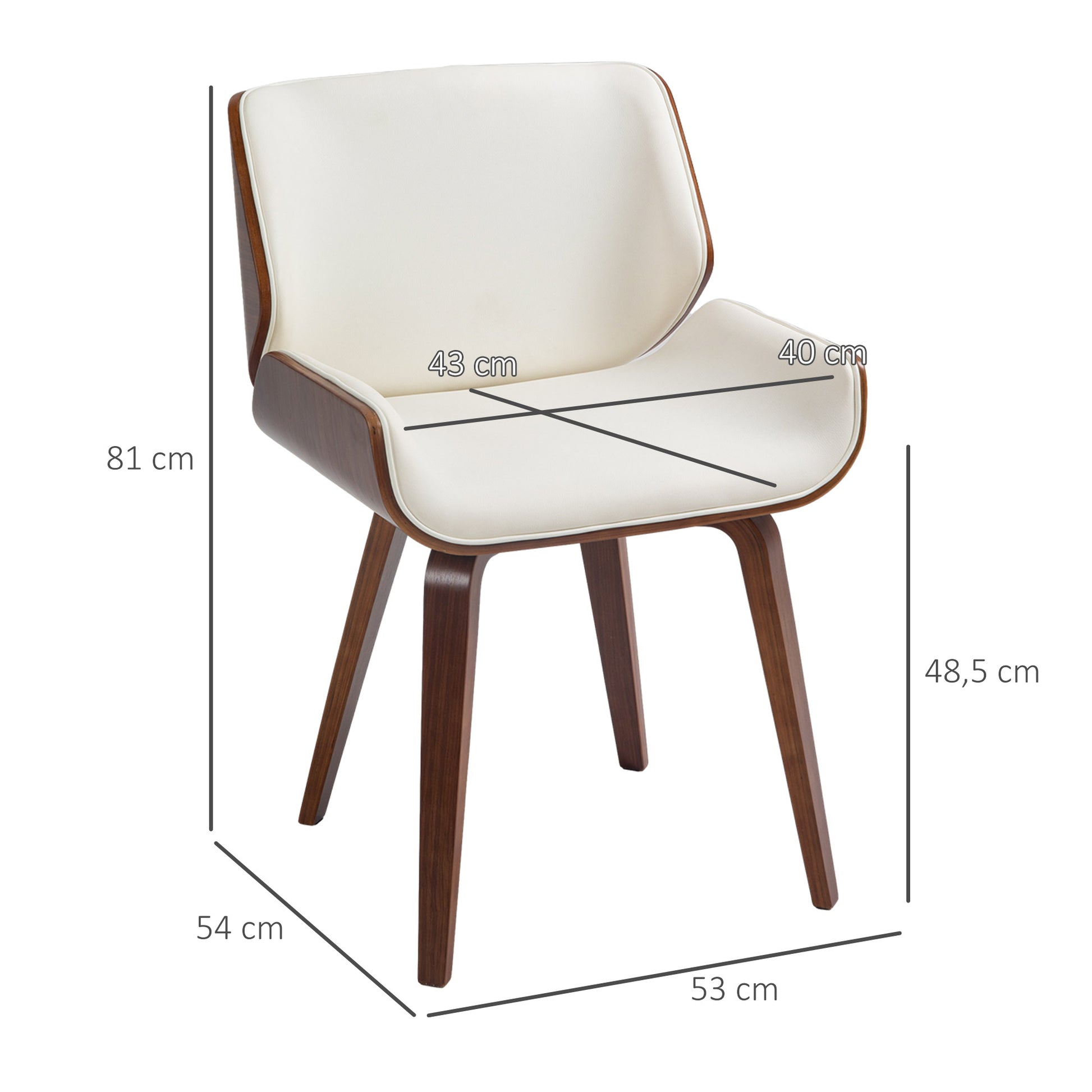 Set of 2 vintage style dining chairs with white synthetic upholstery seat and wooden legs