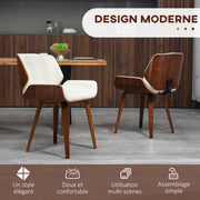 Set of 2 vintage style dining chairs with white synthetic upholstery seat and wooden legs