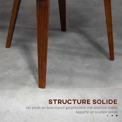 Set of 2 vintage style dining chairs with white synthetic upholstery seat and wooden legs