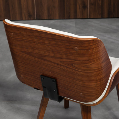 Set of 2 vintage style dining chairs with white synthetic upholstery seat and wooden legs