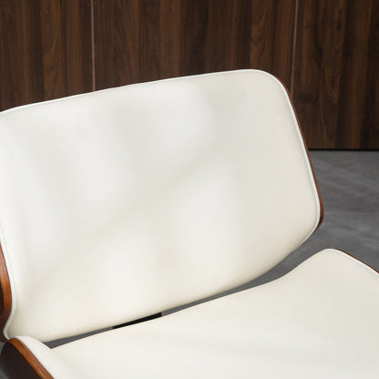 Set of 2 vintage style dining chairs with white synthetic upholstery seat and wooden legs