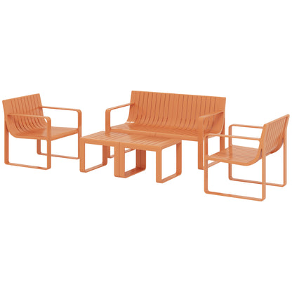 5-piece Slatted Garden Set with Loveseat, 2 Armchairs, and 2 Side Tables, Outdoor Set in Polypropylene, Waterproof and UV-Resistant, Orange