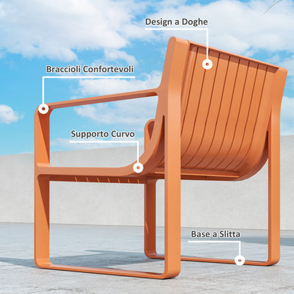 5-piece Slatted Garden Set with Loveseat, 2 Armchairs, and 2 Side Tables, Outdoor Set in Polypropylene, Waterproof and UV-Resistant, Orange