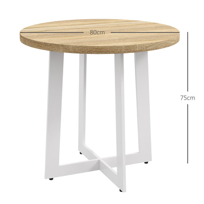 Round Dining Table for 4 People Modern Kitchen Table with Wooden Tabletop and Cross Steel Base for Dining Room Ø80x75 cm Oak