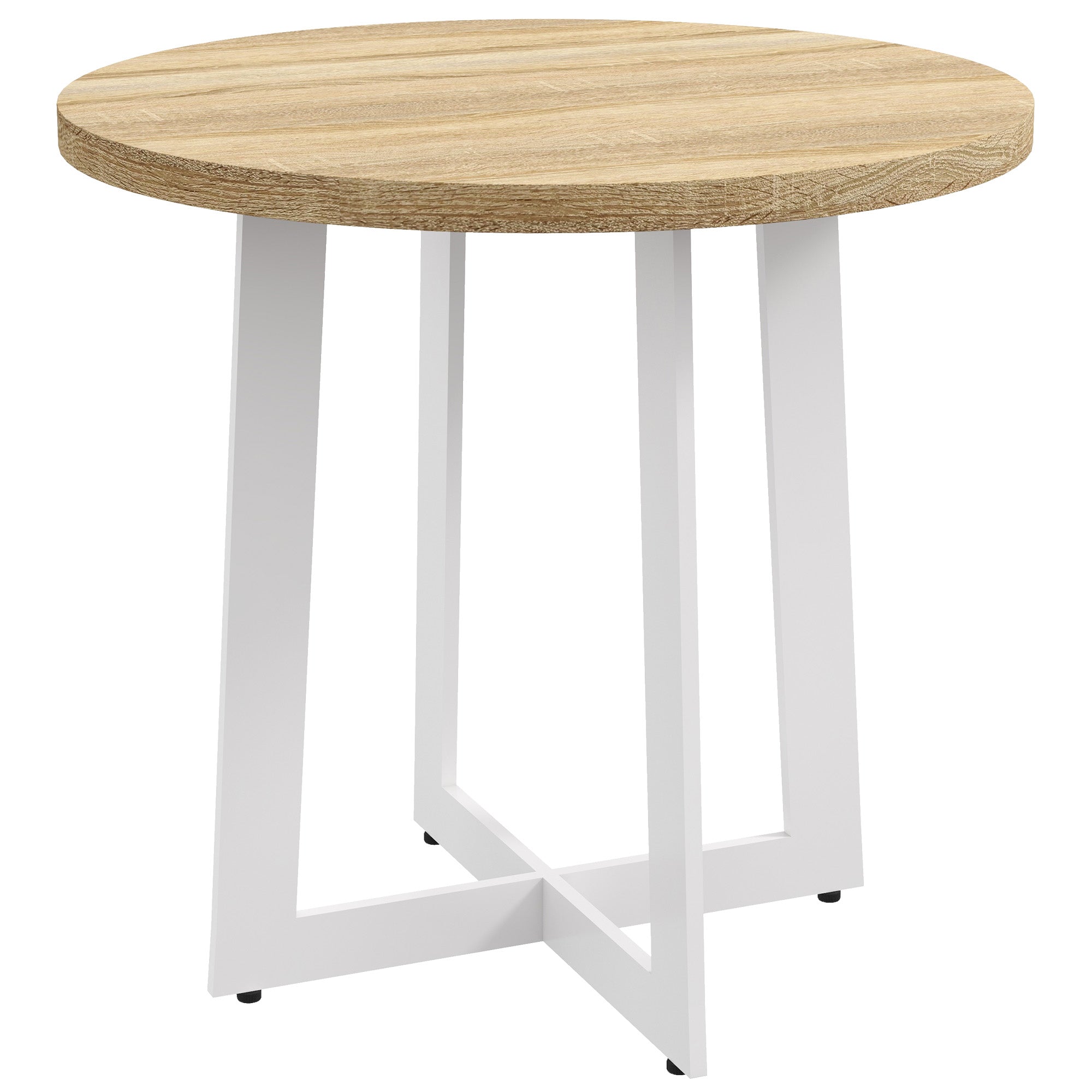 Round Dining Table for 4 People Modern Kitchen Table with Wooden Tabletop and Cross Steel Base for Dining Room Ø80x75 cm Oak