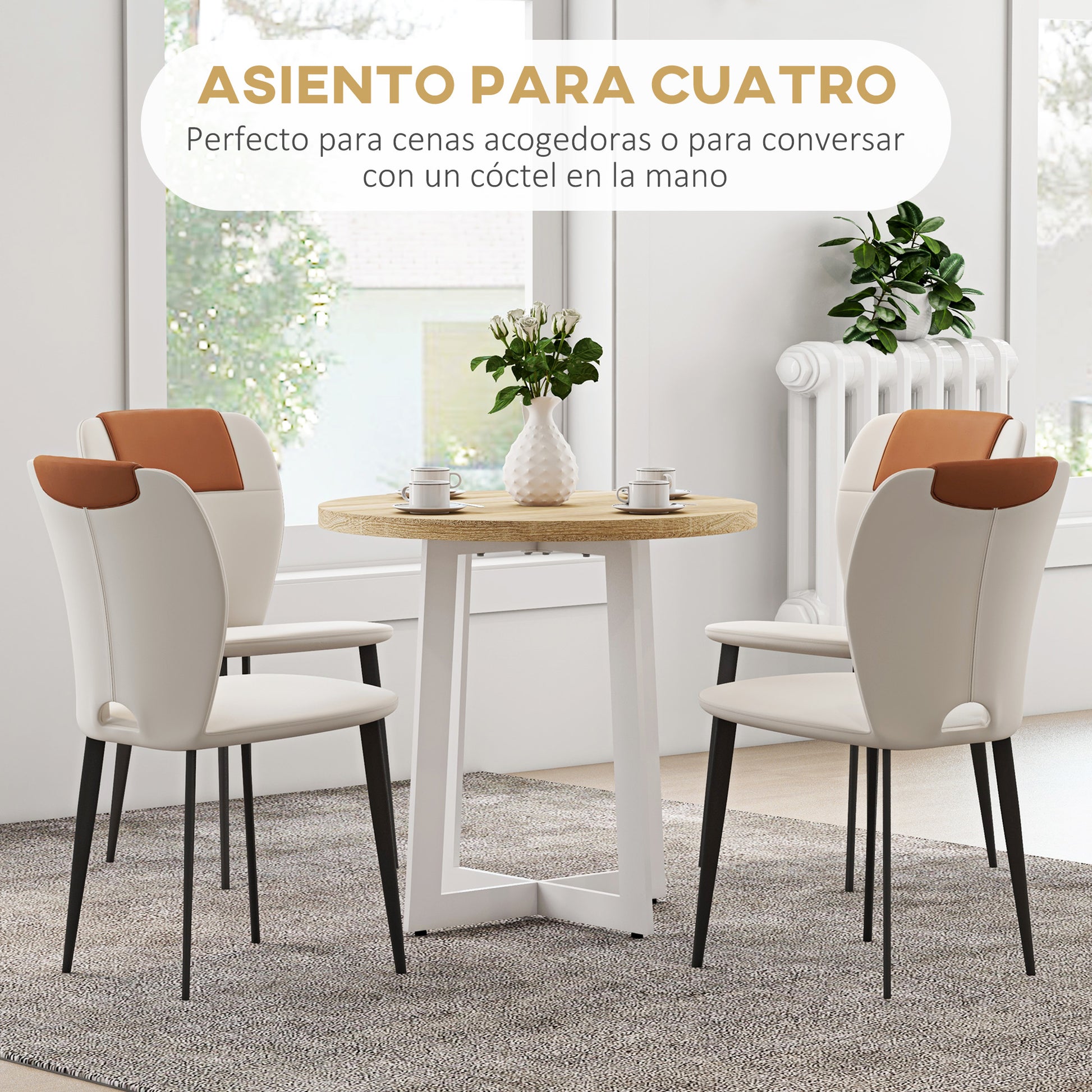 Round Dining Table for 4 People Modern Kitchen Table with Wooden Tabletop and Cross Steel Base for Dining Room Ø80x75 cm Oak