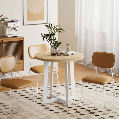 Round Dining Table for 4 People Modern Kitchen Table with Wooden Tabletop and Cross Steel Base for Dining Room Ø80x75 cm Oak