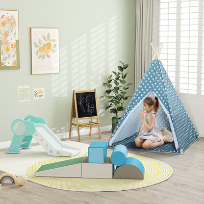 Kids Slide, Foldable Toddler Slide, Slide for Children 1.5 to 3 Years, Garden Slide for Indoor, Outdoor, Green, White, 120 x 53 x 53 cm