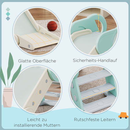 Kids Slide, Foldable Toddler Slide, Slide for Children 1.5 to 3 Years, Garden Slide for Indoor, Outdoor, Green, White, 120 x 53 x 53 cm