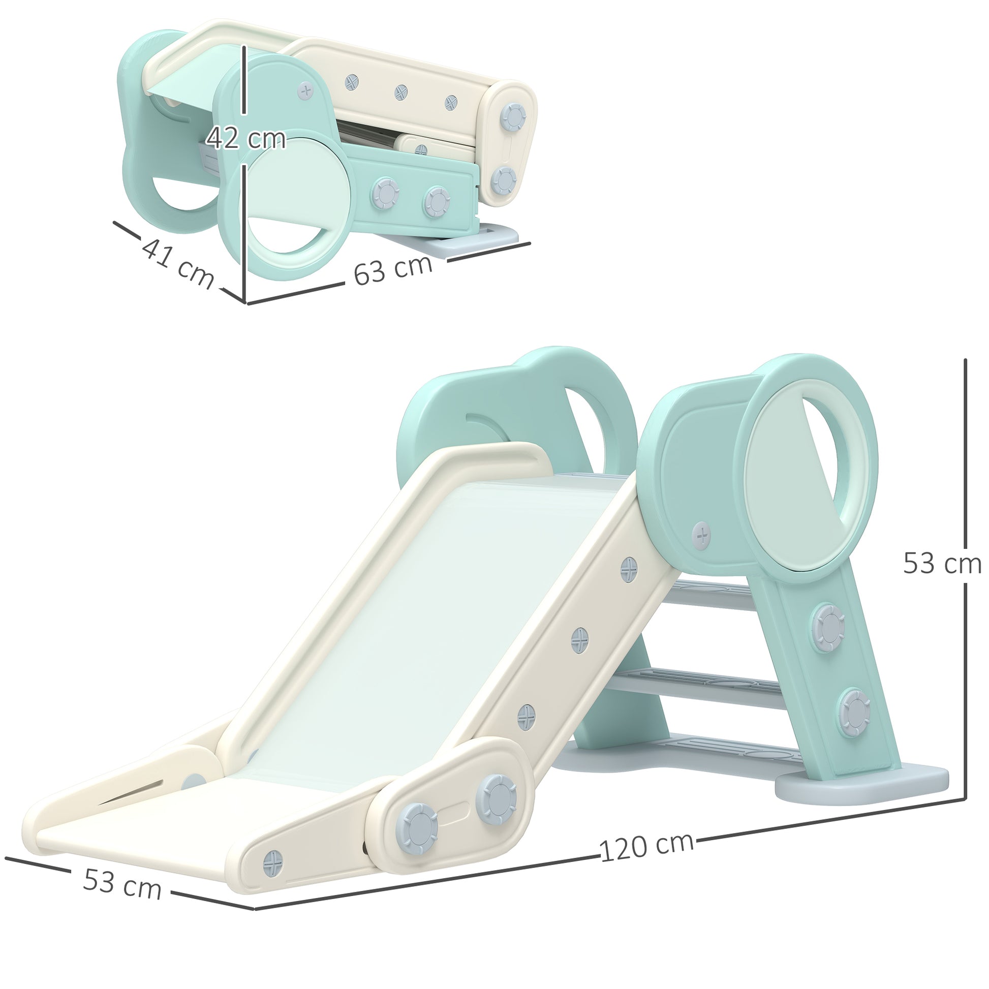 Kids Slide, Foldable Toddler Slide, Slide for Children 1.5 to 3 Years, Garden Slide for Indoor, Outdoor, Green, White, 120 x 53 x 53 cm