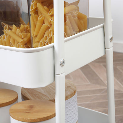 Serving Cart with 3 Levels Kitchen Trolley with Wheels Kitchen Shelf with Basket and Lid Rolling Cart Utility Cart for Kitchen Office Bathroom, White