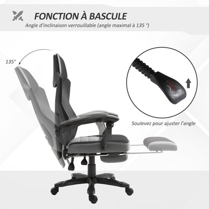 Office Chair Gaming Chair Adjustable Height Swivel Casters Footrest Mesh Fabric 58L x 63W x 112-122H cm Gray Black