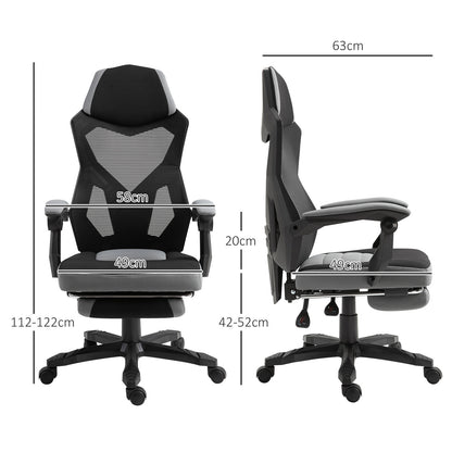 Office Chair Gaming Chair Adjustable Height Swivel Casters Footrest Mesh Fabric 58L x 63W x 112-122H cm Gray Black