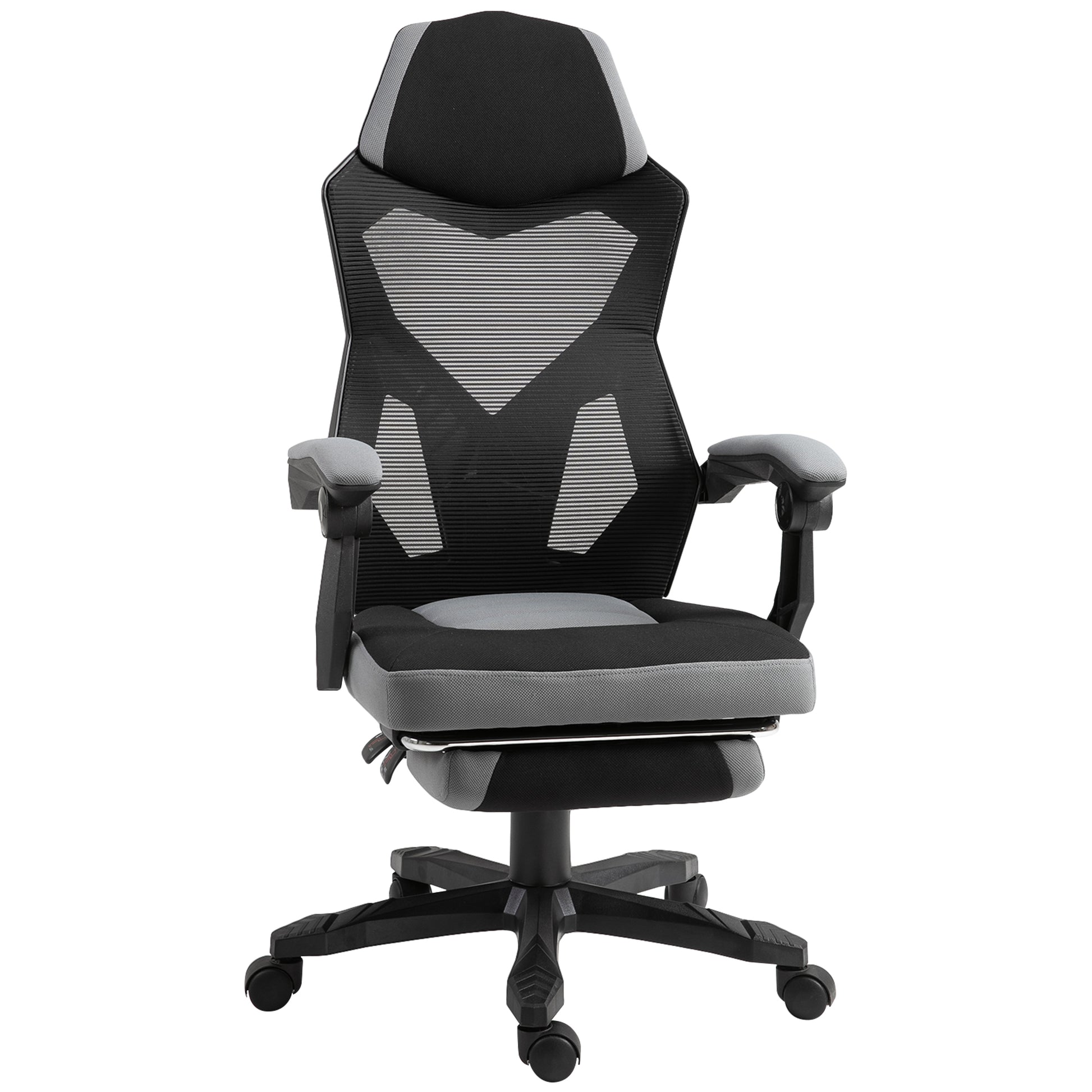 Office Chair Gaming Chair Adjustable Height Swivel Casters Footrest Mesh Fabric 58L x 63W x 112-122H cm Gray Black