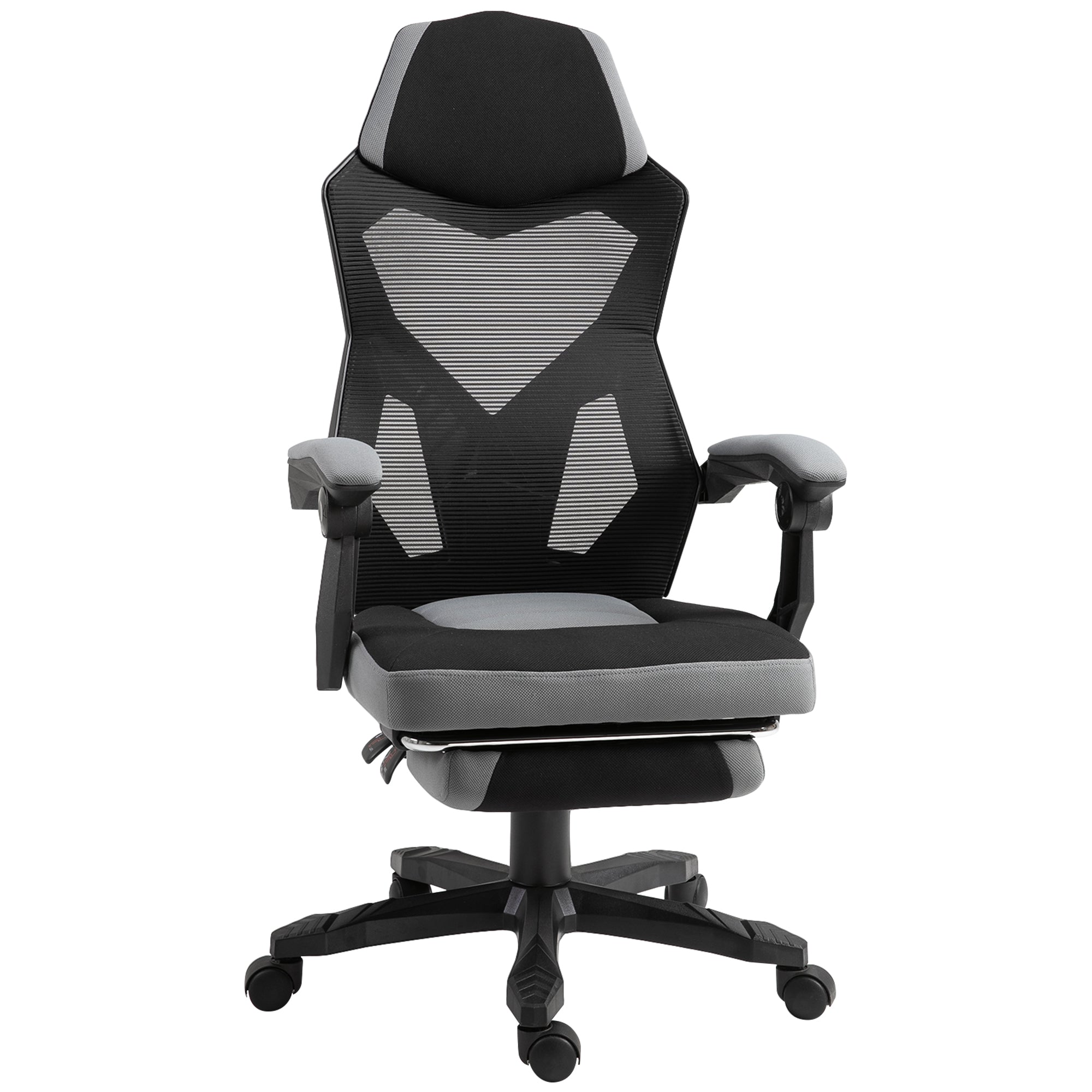 Office Chair Gaming Chair Adjustable Height Swivel Casters Footrest Mesh Fabric 58L x 63W x 112-122H cm Gray Black